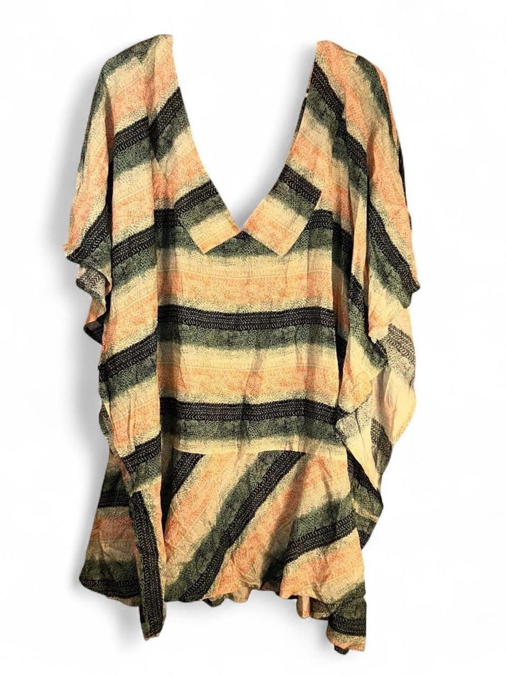 V-Neck Striped Flutter Tunic